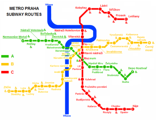 mapa metra - metro Praha